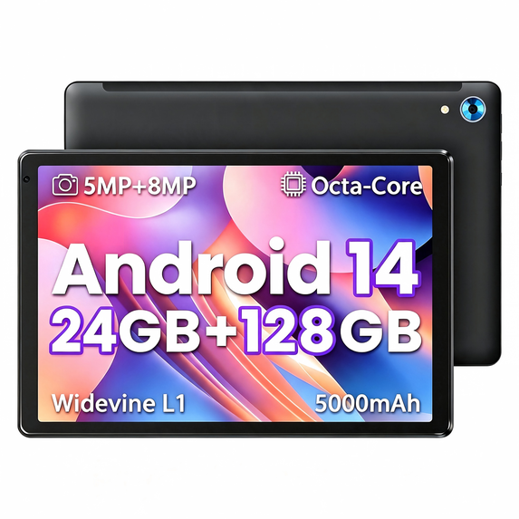 10.1 Inch Android 15 Tablet, 24GB +128GB 2.0GHz Octa-Core Processor, WiFi 6 HD IPS Eye Protection Tablet, Ultra Slim Portable Tablet