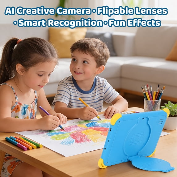 BESTSKI 7" AI Kids Tablet for Ages 3-12 — Android 16 with 20GB RAM and Parent Control, Blue