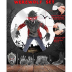 Boys Wolf Costume Set – Halloween Red Werewolf Outfit with Glowing Eyes Mask, Shoe Covers, Gloves, Tail & Vampire Fangs (3-4T)