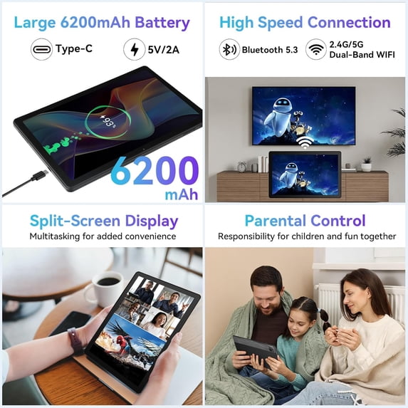 AEEZO 10 Inch Android Tablet, 30GB RAM 128GB ROM 2TB Expand, Octa-Core, Widevine L1, 6200mAh Fast Charge, WiFi 6 BT5.4, Black