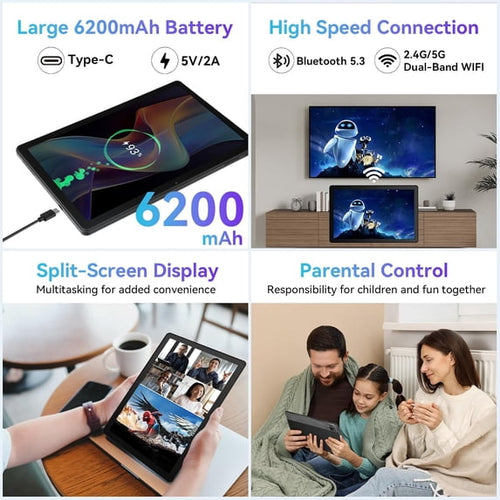 AEEZO 10 Inch Android Tablet, 30GB RAM 128GB ROM 2TB Expand, Octa-Core, Widevine L1, 6200mAh Fast Charge, WiFi 6 BT5.4, Black