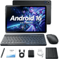 BESTSKI Android 16 10.1 Inch 2-in-1 Tablet Bundle, 20GB + 64GB (1TB Expandable) with Keyboard, Mouse, Stylus & Case, Black