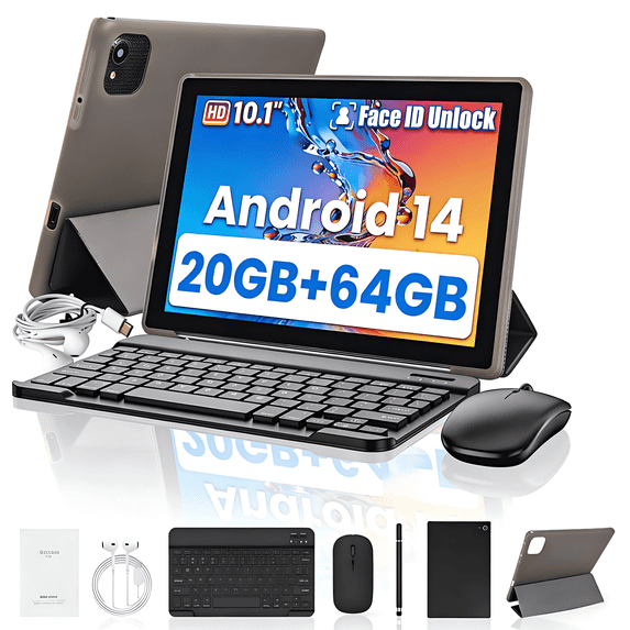 AEEZO 10.1 Inch Tablet Set with Keyboard Set,20GB RAM+ 64GB ROM/1TB Expandable,Octa-Core 2.4 GHz,5MP + 8MP, 5000mAh, Black