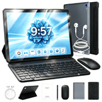 10 Inch Android 15 Tablet Set, 24GB RAM 128GB ROM, WiFi 6, Keyboard & Mouse Bundle for Student Office,Gray
