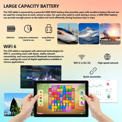 10.1 Inch Tablet, 8GB+64GB Up to 1TB Expand, 5000mAh Octa-Core Tablet with Drop-proof Case, Dual Camera, 5G/2.4G WiFi